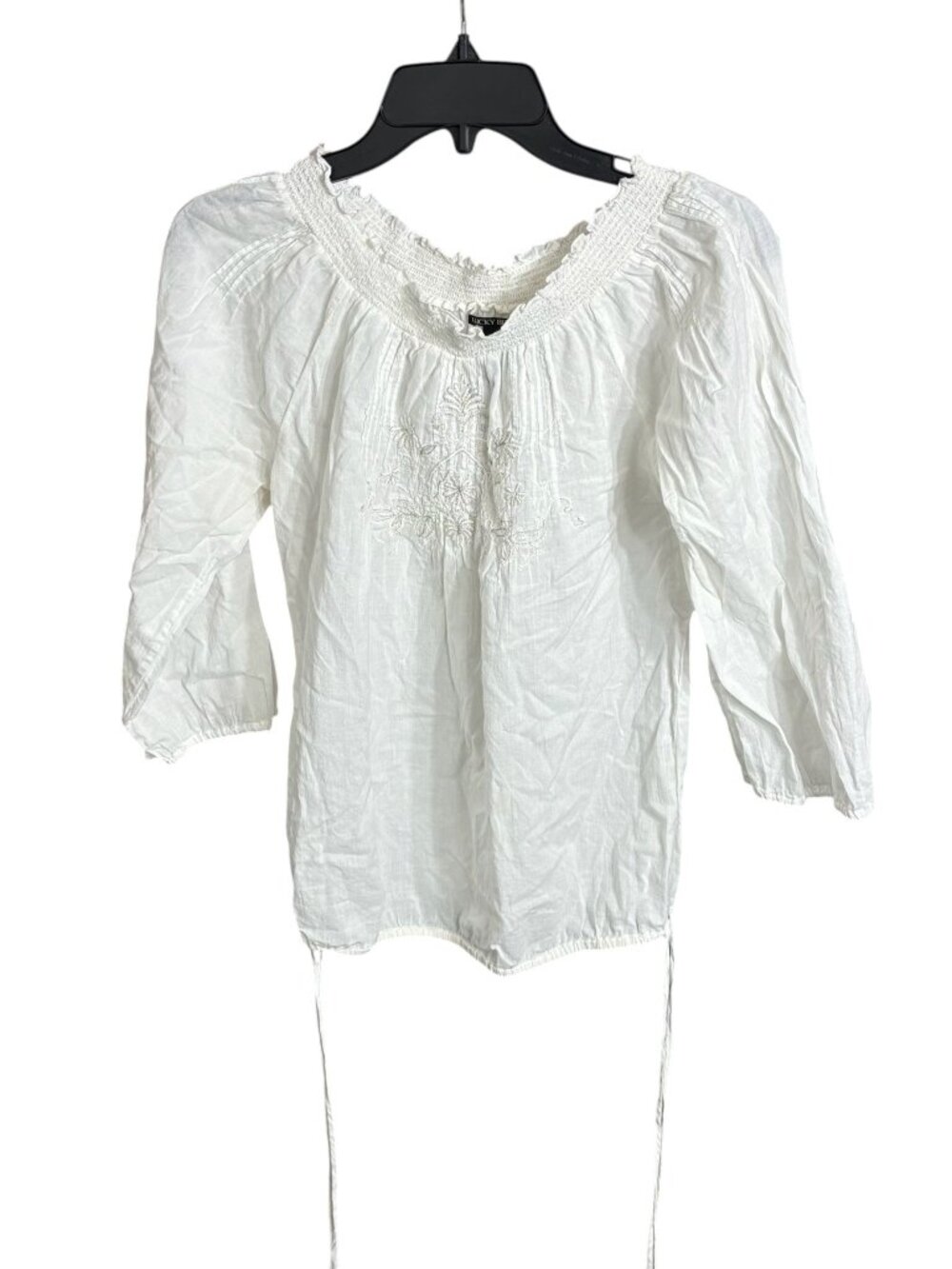 Lucky Brand Blouse Peasant Boho Shirt 100% Cotton White Size XS